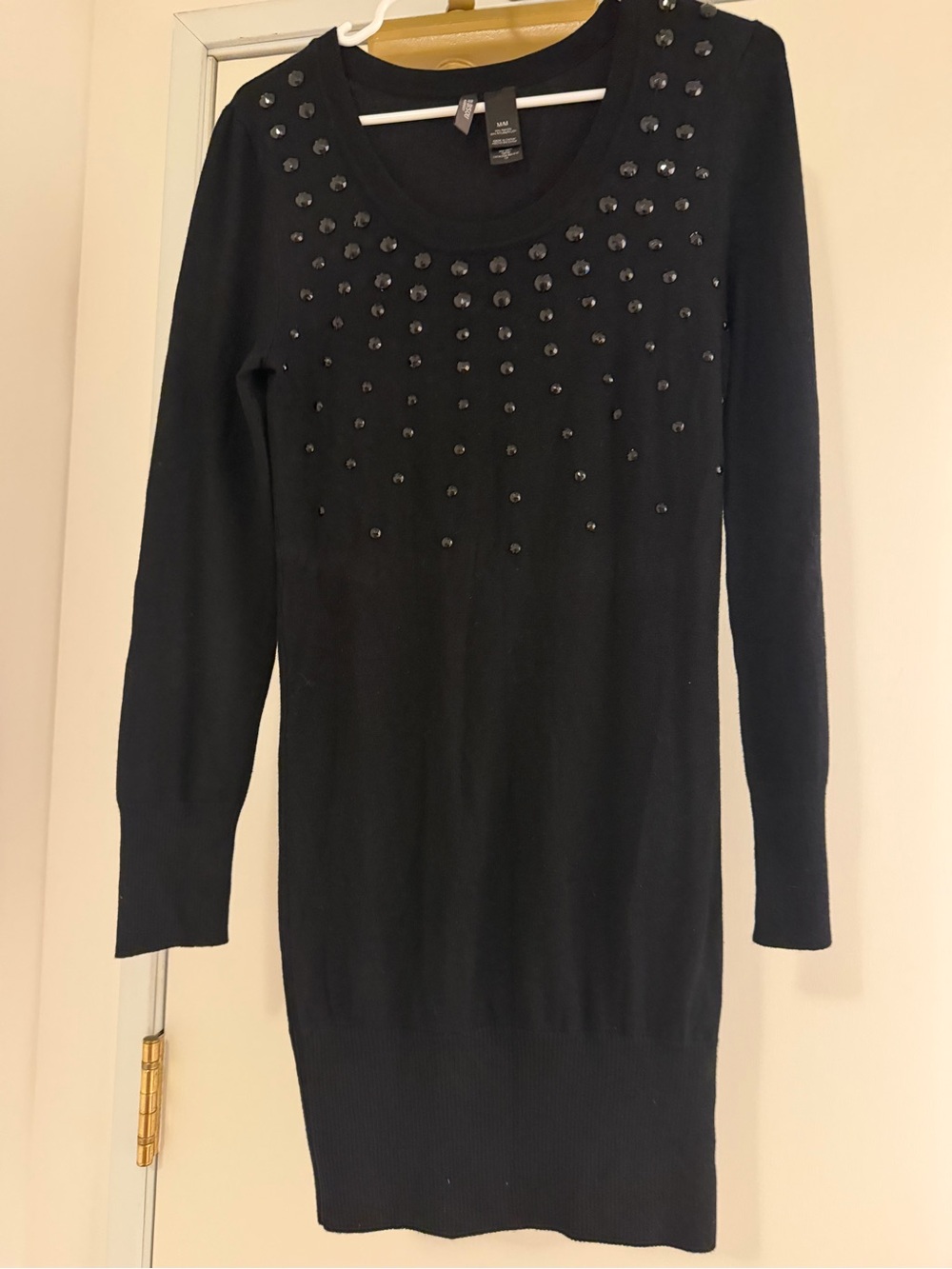 Bisou Bisou Black Long-Sleeve Studded Sweater Dress